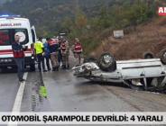 OTOMOBİL ŞARAMPOLE DEVRİLDİ: 4 YARALI