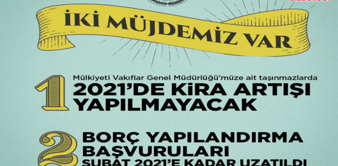 VAKIFLAR GENEL MÜDÜRLÜĞÜ KİRACILARINA 2021 YILINDA KİRA ARTIŞI YAPMAYACAK